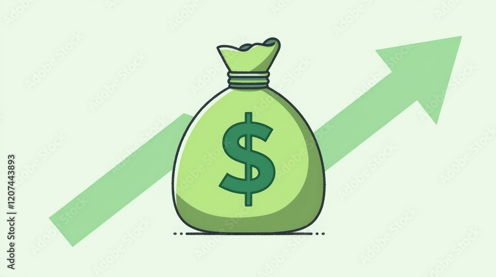 Illustration of Money Bag with Green Arrow Up Symbolizing Wealth and Prosperity Illustration of Money Bag with Green Arrow Up Symbolizing Wealth and Prosperity