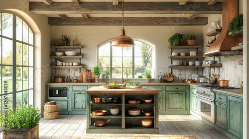Wallpaper Mural Charming Rustic Farmhouse Kitchen with Sage Green cabinet Torontodigital.ca