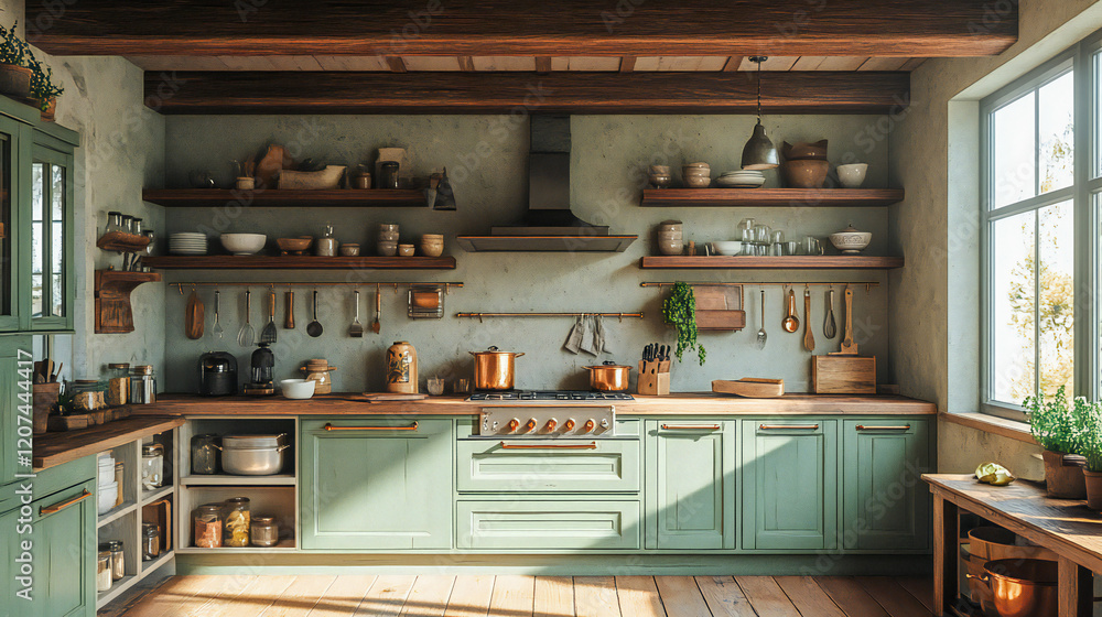 Charming Rustic Farmhouse Kitchen with Sage Green cabinet Charming Rustic Farmhouse Kitchen with Sage Green cabinet