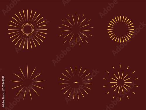 Set of exploding festival fireworks, firecracker, confetti icons, sparkler