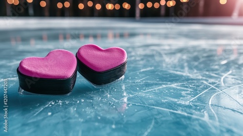 Romantic Pink Hearts on Ice Rink Valentine s Day Concept Winter Love