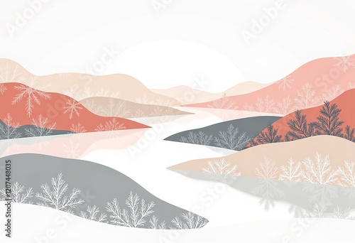 抽象的な線パターン：ミニマリストアート、冬の色、パステルパレット、シンプルな形状、シームレスベクター、分離された白、クリーンなデザイン、モダン、高品質。

