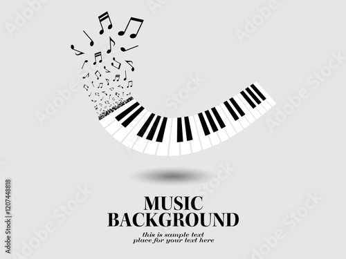 ピアノ鍵盤が浮かぶ音楽テーマの背景イラスト