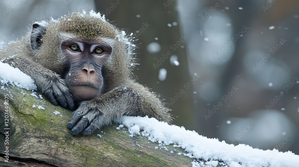 Obraz premium Baboon on a winter day