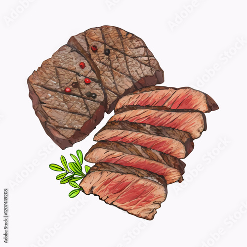 Roasted beef steaks isolated  white background vector illustration (1)