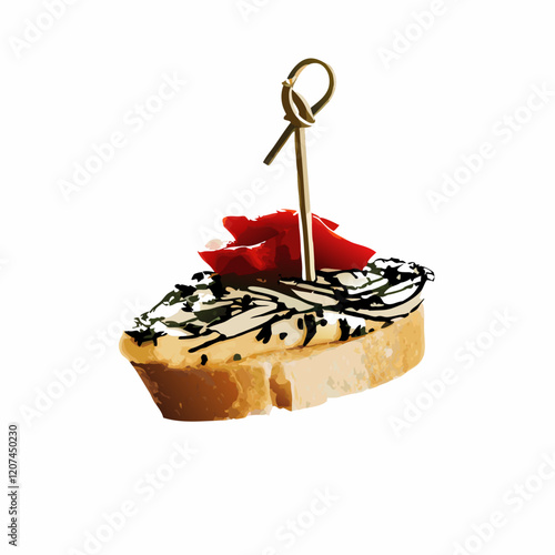 Spanish omelette with red pepper Spanish pintxo vector illustration (2)