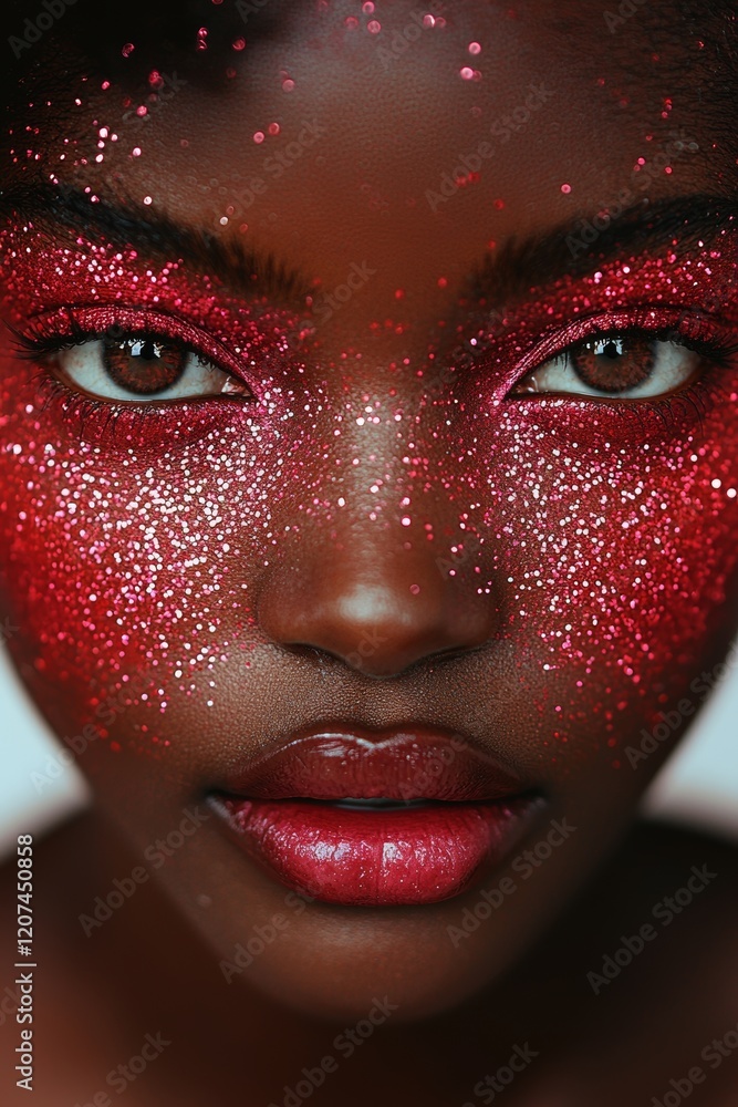 Fototapeta premium A natural light portrait showcasing a black woman in blonde braids with glossy makeup.