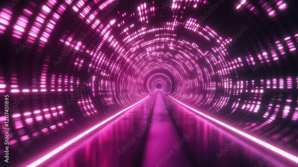 A D rendering of binary code forming a glowing digital tunnel. A D rendering of binary code forming a glowing digital tunnel.