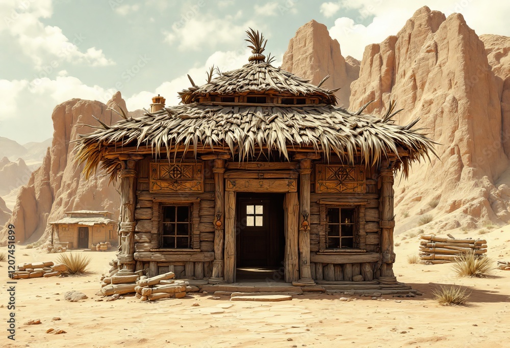 ancient era a small mosque with wooden pillars and a rough roof with old ancient era a small mosque with wooden pillars and a rough roof with old