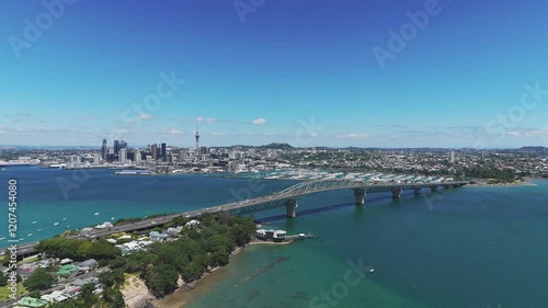 Wallpaper Mural Aerial view of the Harbour Bridge of Auckland with the city's skyline and Westhaven Marina in the background. Torontodigital.ca