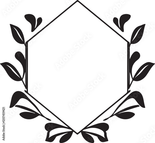 Elegant black and white logo design a flower frame in geometric shapes and clean lines set against a white background.  The focus is on balance, symmetry, and visual clarity for a timeless aesthetic