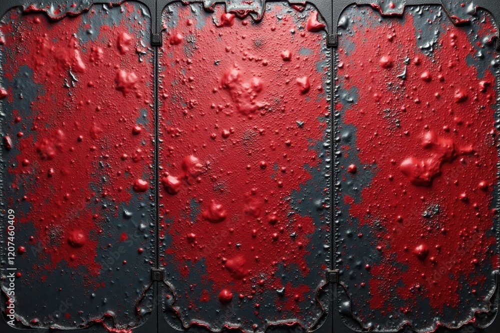 Fototapeta premium Distressed metallic wall with deep gouges and stains , metal, oxidized, texture