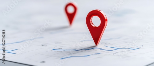 Red Location Pins on a Map Background Representing Navigation and Travel Concepts in a Modern Context