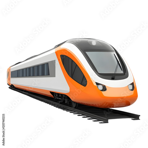 Modern High-Speed Orange Bullet Train on Railway Tracks

 photo