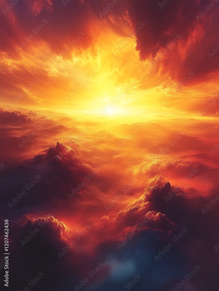 Fiery sunset above dramatic cloudscape. Fiery sunset above dramatic cloudscape.