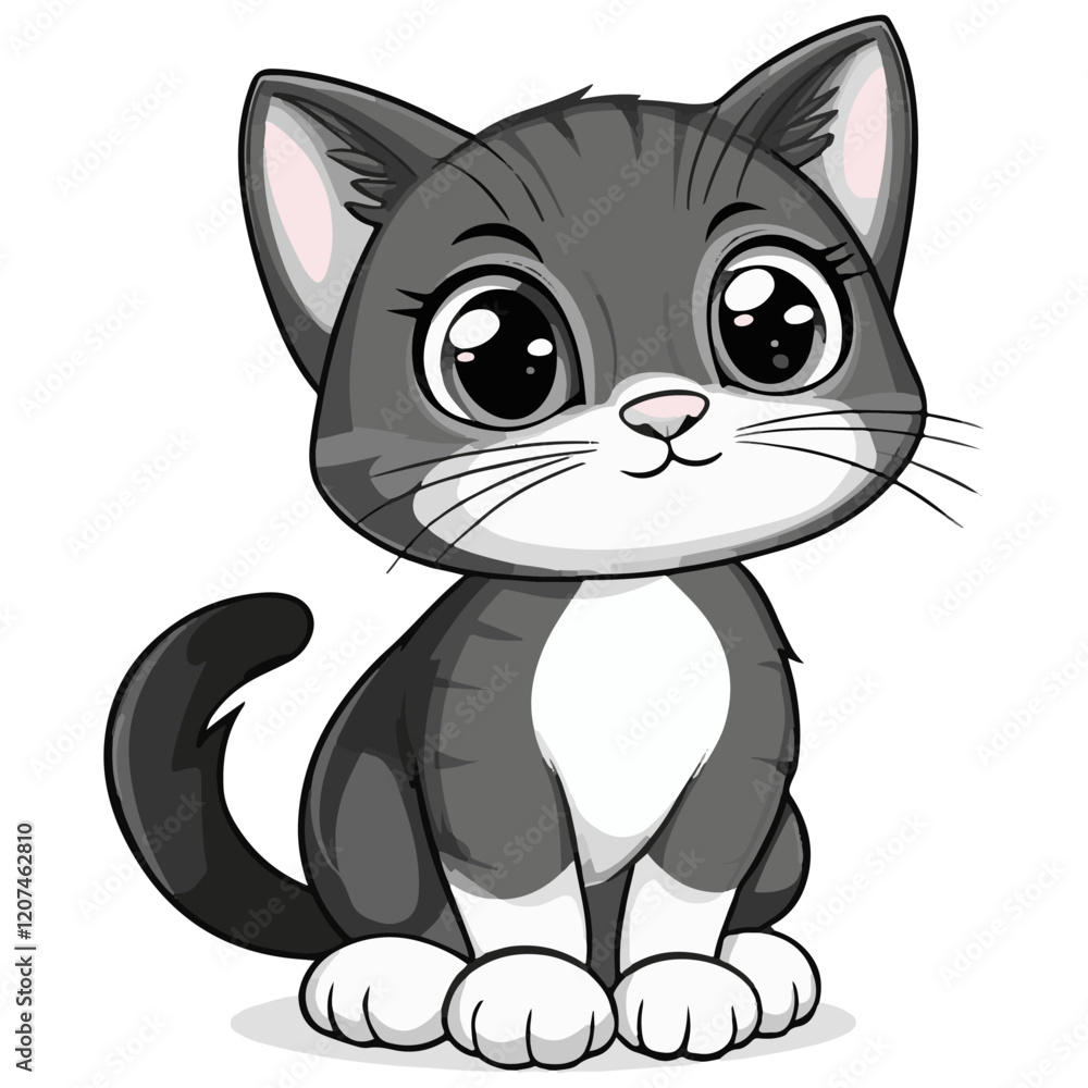 Cute Kitten Sitting Vector on a White Background Cute Kitten Sitting Vector on a White Background