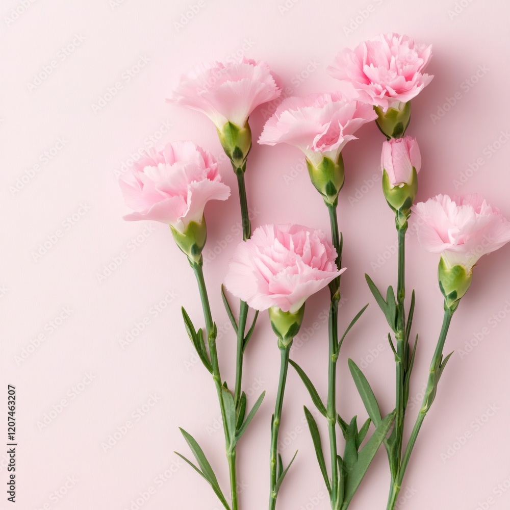 Delicate Pink Carnations on Soft Pink Background Elegant Floral Design Spring Blossom Delicate Pink Carnations on Soft Pink Background Elegant Floral Design Spring Blossom