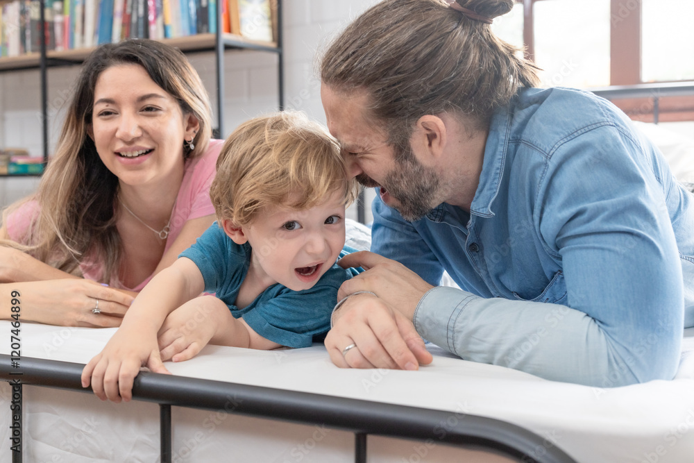 Family enjoys quality time together indoors in a cozy setting while engaging with a child Family enjoys quality time together indoors in a cozy setting while engaging with a child