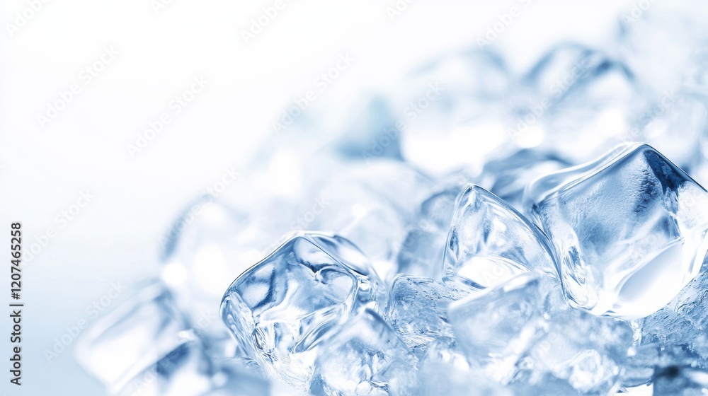 Clear Ice Cubes on White Surface with Soft Light Background Clear Ice Cubes on White Surface with Soft Light Background