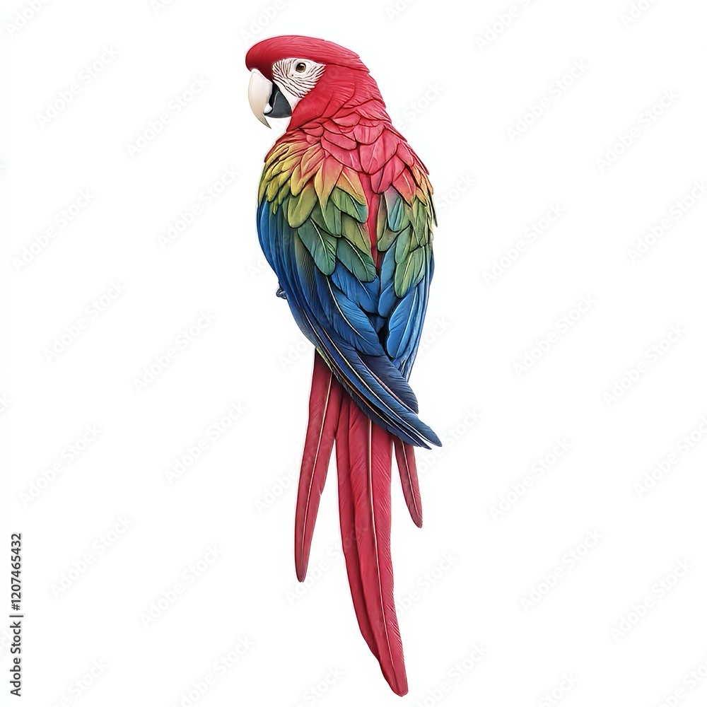 Fototapeta premium Vibrant Parrot Isolated on White Background, Colorful Feathers, Exotic Bird, Nature, Wildlife, Feathered Beauty