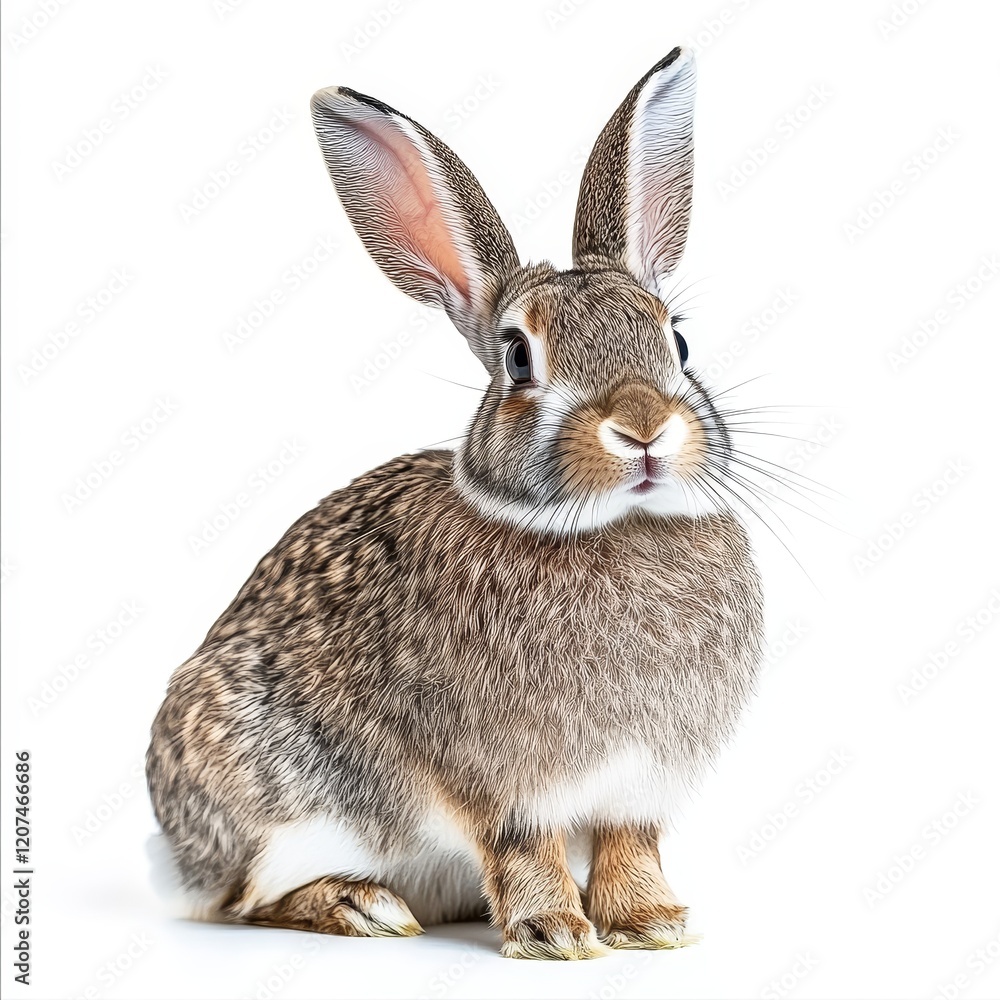 Fototapeta premium Isolated Rabbit on White Background, Minimalist Composition, Animal Portrait, Clean Cutout, Wildlife Illustration