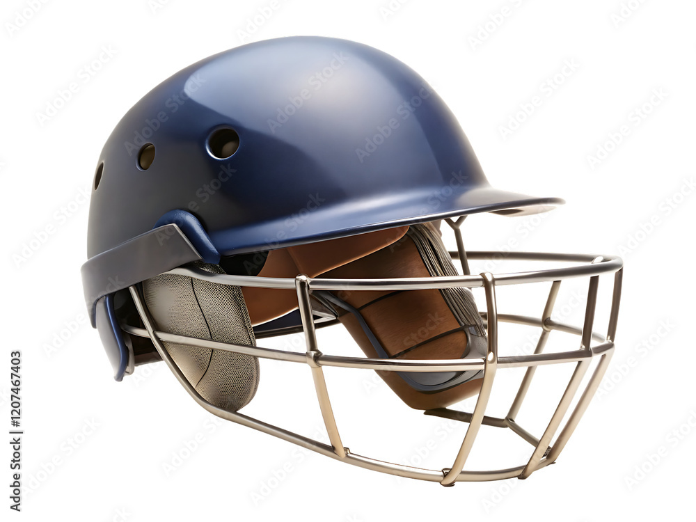 Fototapeta premium Blue Cricket Helmet with Protective Grill isolated on white background as transparent. PNG.AI GENERATED