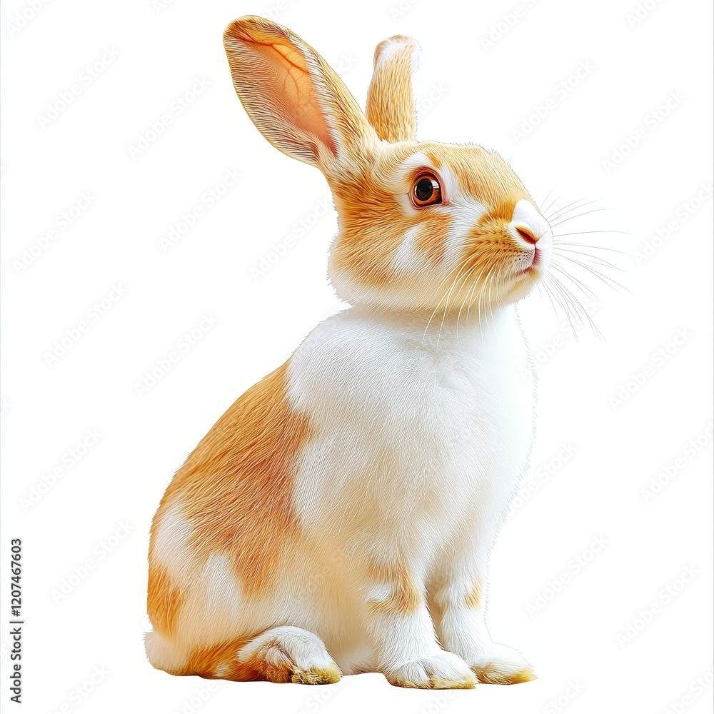 Obraz premium Isolated Rabbit on White Background, Minimalist Composition, Animal Portrait, Clean Cutout, Wildlife Illustration