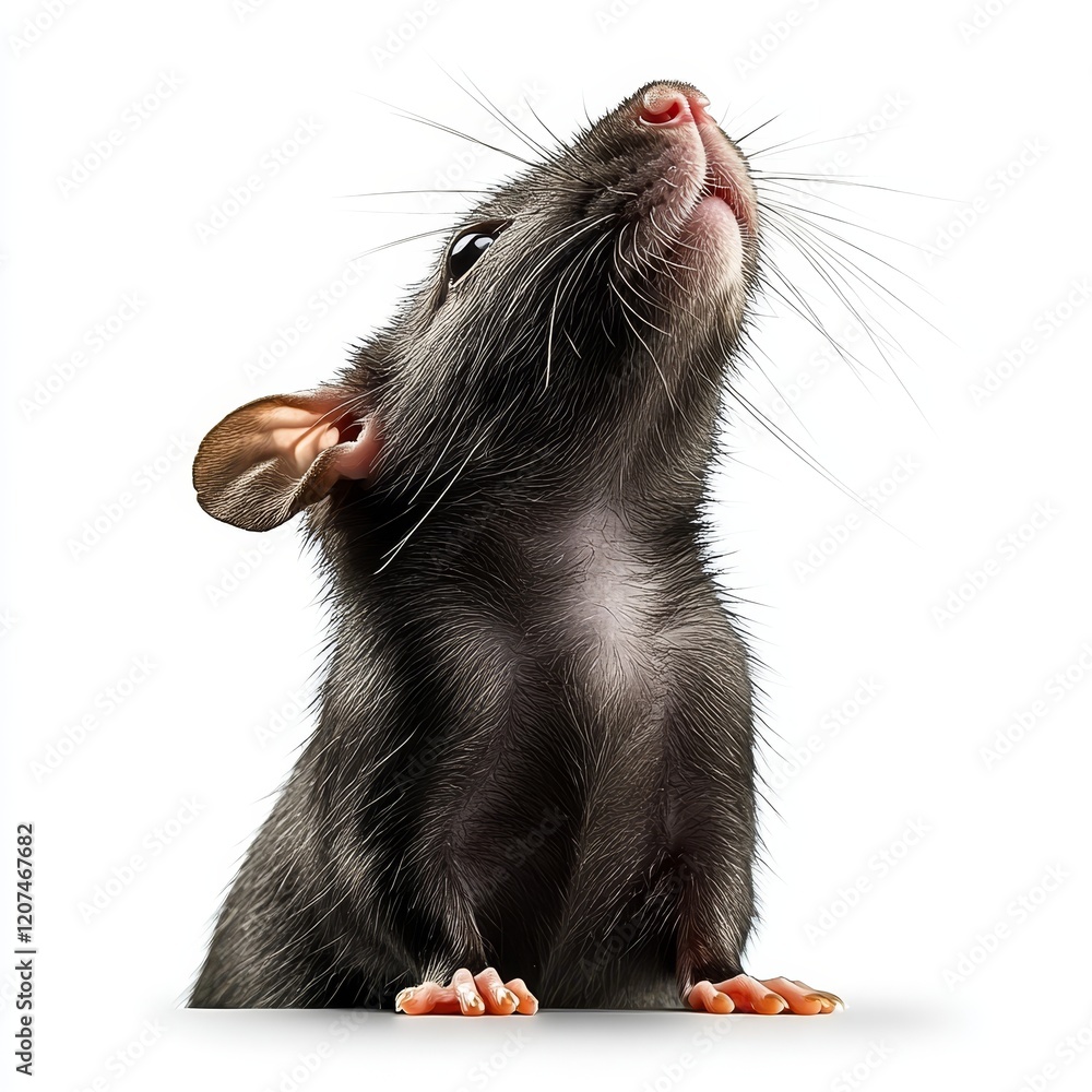 Fototapeta premium Isolated Rat on White Background, Minimalist Design, Animal Study, Wildlife Concept, Clean Cut-Out