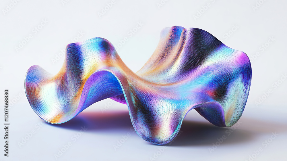 Obraz premium Abstract design, wavy iridescent shape on black background, 3d render