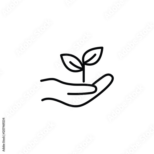 hand holds leaves  - black vector icon eco icon protection care  nature organic sign 
