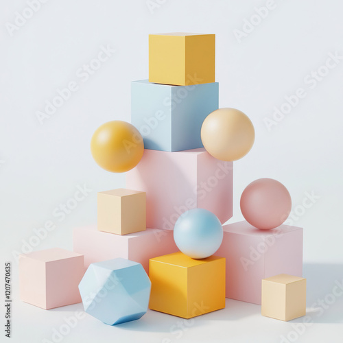 Abstract geometric blocks on white background, 3d render