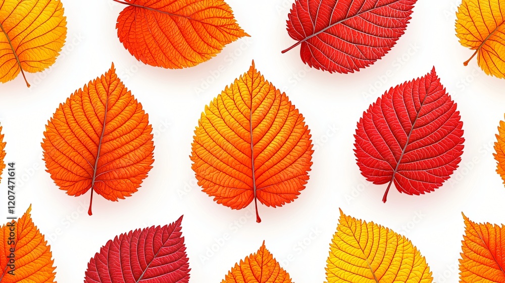 Obraz premium Autumn Leaves Seamless Pattern Vibrant Red Orange Yellow Foliage Background