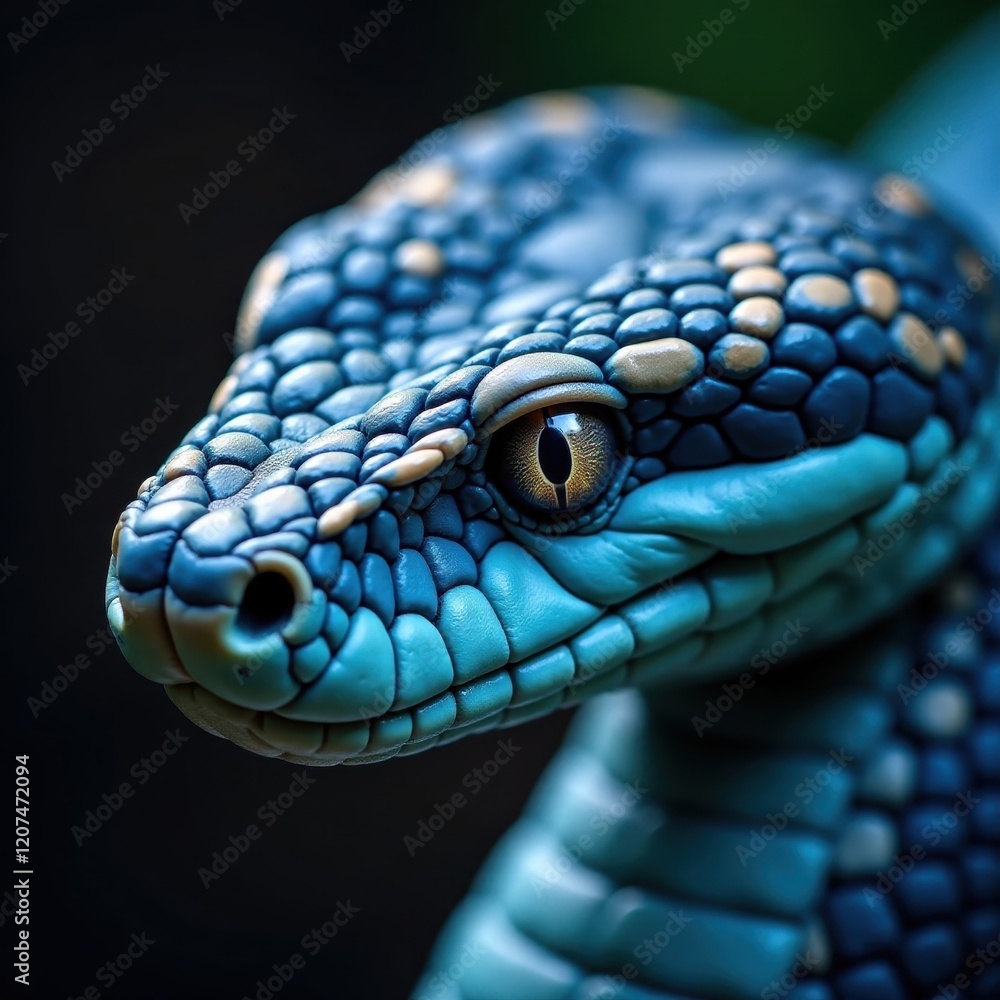 Intricate detail of blue viper's facial features, biology, reptile Intricate detail of blue viper's facial features, biology, reptile
