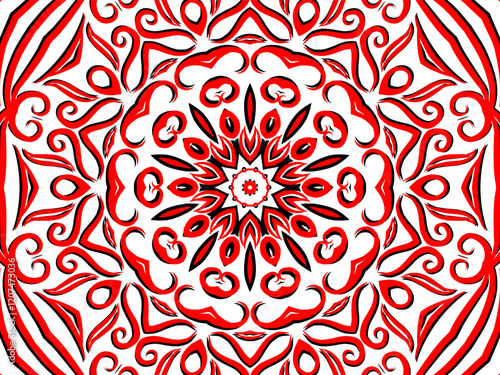 red caleidoscope classic gradient flower art pattern of traditional tenun batik ethnic dayak ornament for wallpaper ads background sticker or clothing	 photo