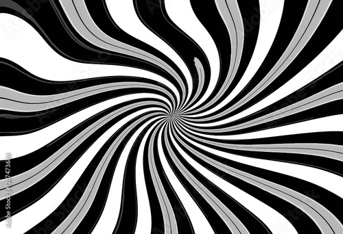 Circular Optical Illusion: Symmetrical Vector Pattern, Black & White, Radiating Petals, Monochromatic Gradient, Moving Effect, Balanced Design, Graphic Art, Modern.

