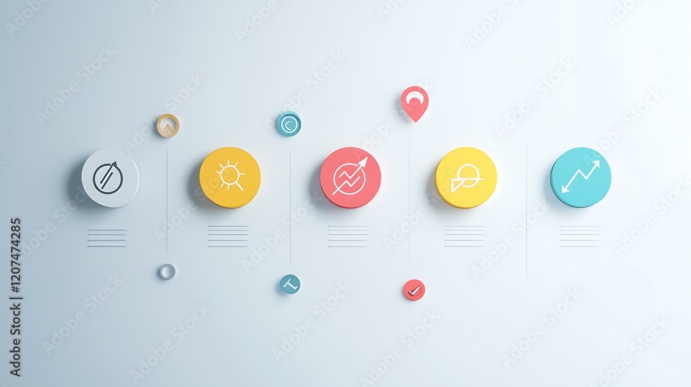 Fototapeta premium A comparison chart with four marketing strategies, each represented by an easy-to-recognize icon, on a clean, modern background with soft shadows