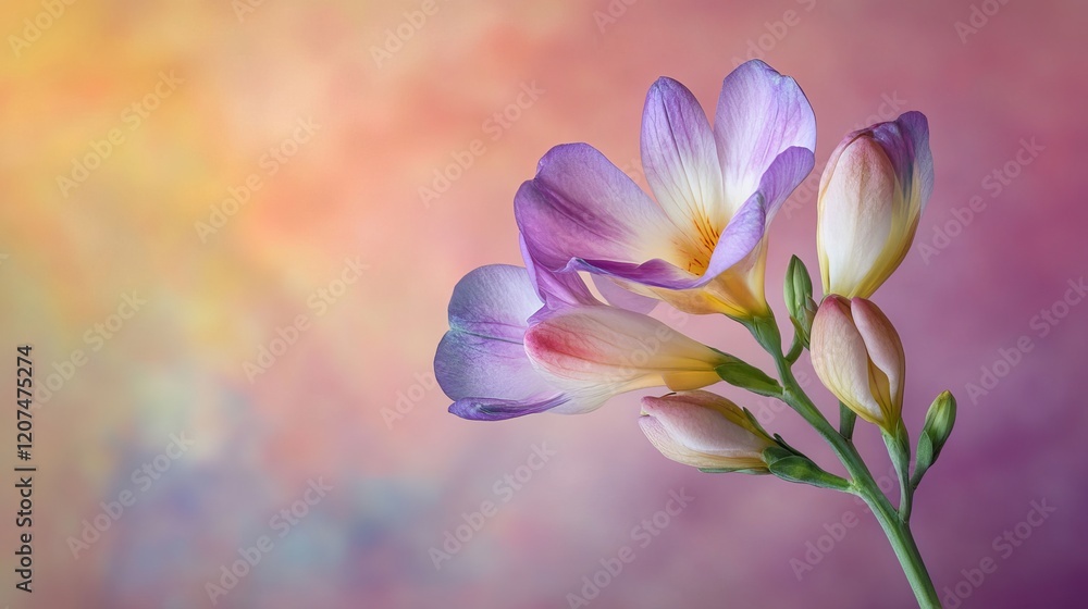 Fototapeta premium A pretty freesia against a colorful backdrop.