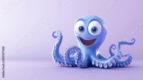 Playful blue octopus character in animated style underwater scene 3d art whimsical environment photo