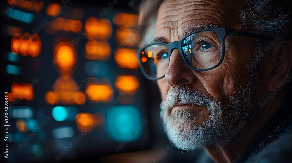 AI integrated into elderly care featuring a senior using a smart monitor for vitals, AI integrated into elderly care featuring a senior using a smart monitor for vitals,