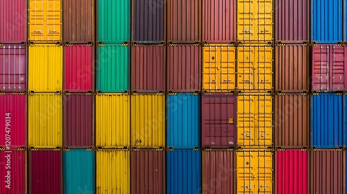 Colorful Stack of Cargo Shipping Containers at a Port photo