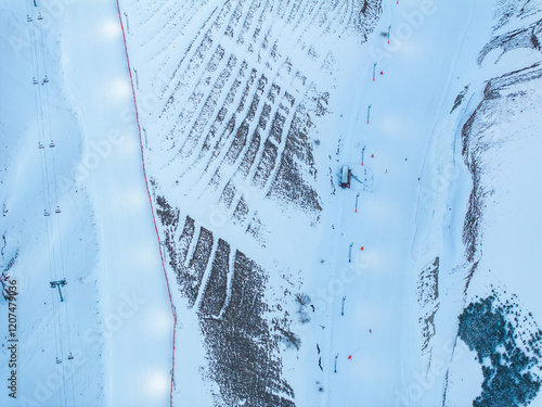 Palandöken Ski Center in the Winter Season Drone Photo, Palandoken Mountains Erzurum, Turkiye (Turkey) photo