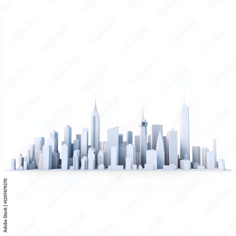 Low poly city skyline with towering skyscrapers and clear background on white background Low poly city skyline with towering skyscrapers and clear background on white background