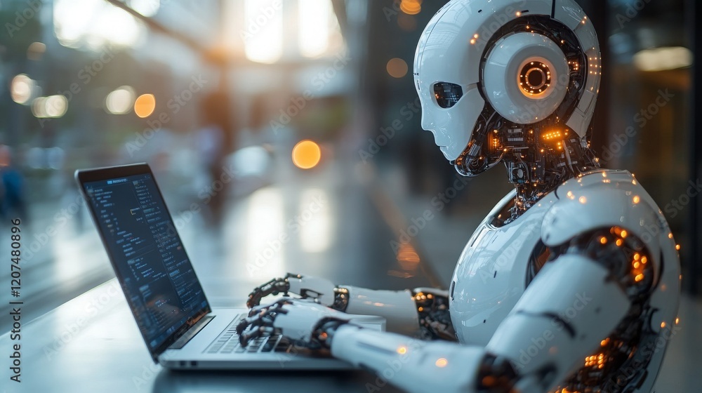 Fototapeta premium Automating email marketing campaigns using artificial intelligence in a modern workspace