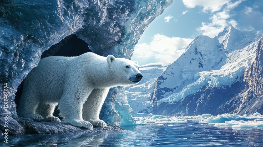 Serene arctic wildlife polar bear emerges from icy cave in stunning nature photography Serene arctic wildlife polar bear emerges from icy cave in stunning nature photography