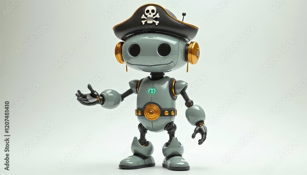 Robot wearing a pirate hat with skull and crossbones. Boy birthday Robot wearing a pirate hat with skull and crossbones. Boy birthday