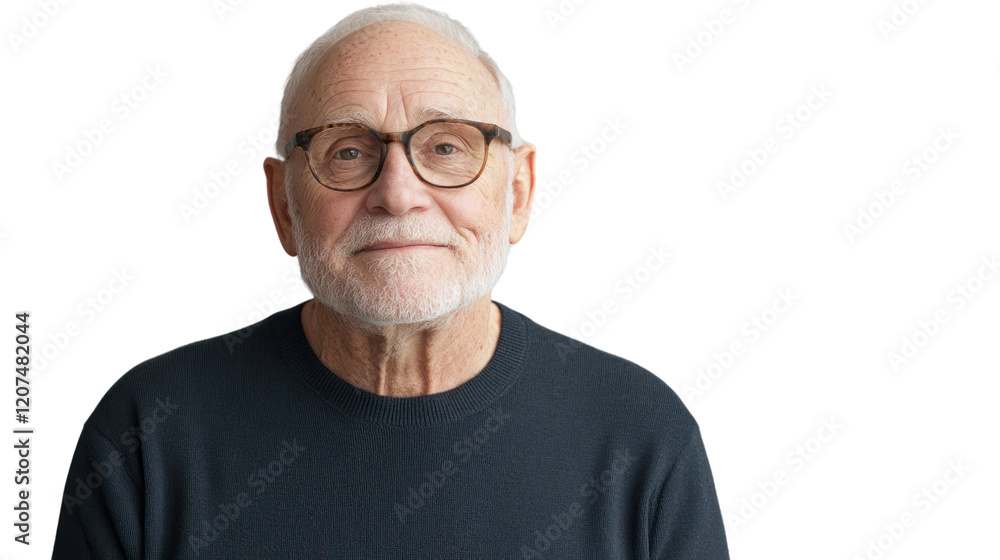 An elderly man with glasses smiles warmly against a white background, showcasing wisdom and experience in his expression. An elderly man with glasses smiles warmly against a white background, showcasing wisdom and experience in his expression.