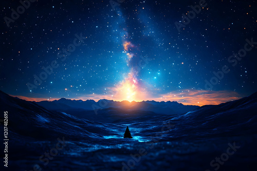 Wallpaper Mural Silhouette of a person meditating under a breathtaking night sky filled with stars and the milky way galaxy, creating a serene and spiritual atmospher Torontodigital.ca