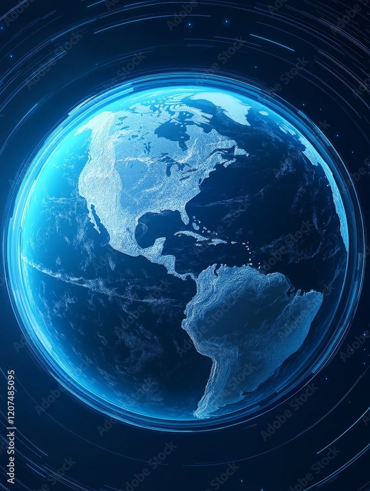 Glowing blue earth from space with nighttime americas view Glowing blue earth from space with nighttime americas view
