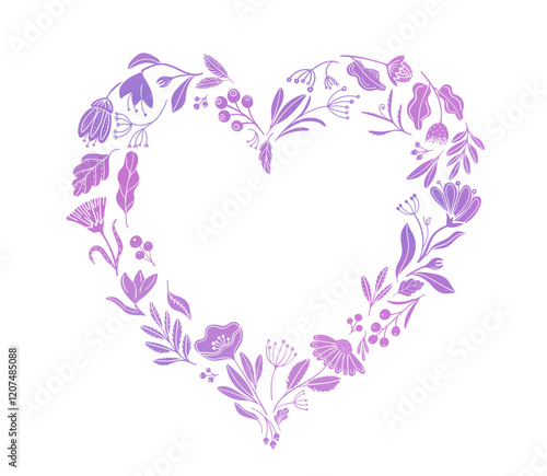 Heart Shaped Floral Wreath Vector Isolated