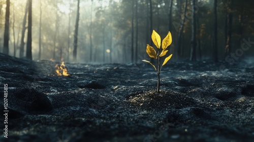 Sapling Emerges from Burnt ...